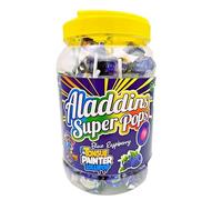 Lollipops x 60 Jar 'Aladdins Super Pops' Blueberry Tongue Painter lollies with Bubblegum centre. Lollies for Parties, Gifts & Snacking. Christmas, Eid, Birthdays, Halloween Halal and Vegetarian.