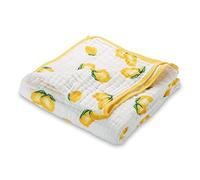 LollyBanks Muslin Baby Quilt, 100% Cotton Baby Blanket for Boys and Girls, Large 47 x 47 Inches Versatile Crib Blanket, 6 Layers Newborn Blanket, Durable Baby Bedding, Registry (Sunny Lemon Print)