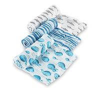 LollyBanks Swaddle Blanket | 100% Muslin Cotton | Newborn and Baby Nursery Essentials for Boys, Registry | Ocean Shark and Whale 3 Pack