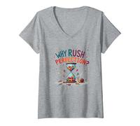 Lollygagging: Why Rush Perfection? Funny Slow Life Quote V-Neck T-Shirt, Women, Heather Grey, M