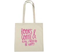lolmugs Coffee and Books 100% Cotton 38x42cm Tote Bag, Funny Secret Santa Gifts for Women Her Work Stocking Fillers for Wife Friends