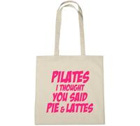 lolmugs Pilates I Thought You Said 100% Cotton 38x42cm Tote Bag, Funny Secret Santa Gifts for Women Her Work Stocking Fillers for Wife Friends (Natural Tote (Pink))