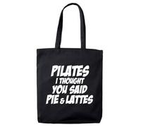 lolmugs Pilates I Thought You Said 100% Cotton 38x42cm Tote Bag, Funny Secret Santa Gifts for Women Her Work Stocking Fillers for Wife Friends (Black Tote (White))