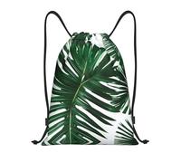 LOLOBFZL Cool Abstract Theme Lightweight Drawstring Strap Pocket Backpack Sports Backpack Daily Foldable Drawstring Backpack, Green Palm Leaves, S, backpacks