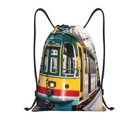 LOLOBFZL magic red mushroom lightweight drawstring strap pocket backpack sports backpack daily foldable drawstring backpack, Lisbon Tram, M, backpacks