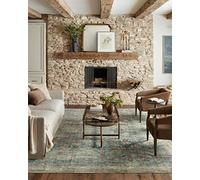 Loloi Magnolia Home by Joanna Gaines Banks Collection BAN-01 Ocean/Spice 2'-6" x 7'-6", .13" Pile Height, Machine Washable, Runner Rug
