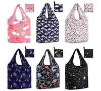 LOLOMLO 6 Pack Eco-Friendly Reusable Grocery Bags Lightweight Durable Washable Shopping Tote Foldable Outings Storage Pouch, Sky, M