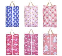 LOLOMLO 6 Pcs Shoe Bags for Travel, Water-Resistant Shoe Organizer with Zipper, Portable Pouch for Luggage, Fits Men Women Kids, Oxford Fabric Storage for Gym Camp Dorm, Rabbit Pink, 12" x 9.5" x 4.7