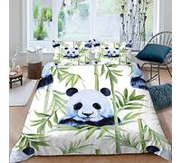 Lolosale Panda Bamboo Duvet Cover Set 3D Printed Cute Animals Bedding Set SingleKids Boys Girls Bedroom Cover Soft Microfiber Quilt Cover w/ Zipper Closure w/ 2 Pillowcases,Single(135x200 cm)