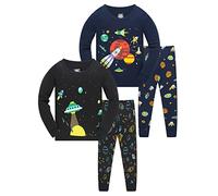 LOLPIP Boys Pyjamas Rocket Space Printed Sleepwear 100% Cotton Pajamas for Kids Long Sleeve 4 Pieces Set 3 Years PJs