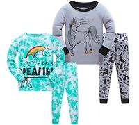 LOLPIP Girls Pyjamas Tie Dye Printed Sleepwear Rainbow 100% Cotton PJs for Kids Unicorn Pajamas Long Sleeve 4 Pieces Set 4 Years