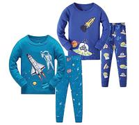 LOLPIP Long Sleeve Pyjamas Sets for Boys 100% Cotton Pajamas 4-Piece Kids PJs Size 10 Years Rockets Blue
