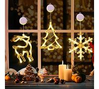 LOLStar Christmas Window Lights - 3 Pack Warm White Reindeer, Snowflake Lights with Suction Cup, Timer Function and Slow Fade Mode, Battery Operated for Christmas Decoration