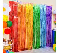 LOLStar Rainbow Foil Fringe Curtains, Pride Month Party Backdrop, 2 Pack