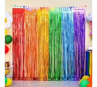 LOLStar Rainbow Foil Fringe Curtains, Pride Month Party Backdrop, 4 Pack