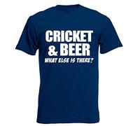 loltops Cricket & Beer What Else is There ? - Men's Funny Cricket Slogan T-Shirt (Medium, Navy)