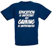 loltops Education is Important But Gaming is Importanter Novelty T-Shirt Stocking Fillers, Teenage Boys Gifts for Kids Teens (9-11 Years, Navy)
