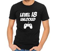 loltops Level 18 Unlocked Men's T-Shirt, 18th Birthday Gift for Men Boys Son 18 Year Old (X-Large, Black)