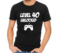 loltops Level 40 Unlocked Men's T-Shirt, 40th Birthday Gift for Men Dad Husband 40 Year Old (Medium, Black)