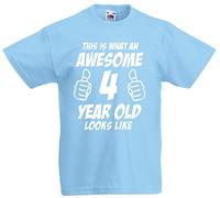 loltops This is What an Awesome 4 Year Old Looks Like - 4th Birthday Gift T-Shirt for Boys (Light Blue)