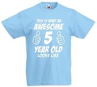 loltops This is What an Awesome 5 Year Old Looks Like - 5th Birthday Gift T-Shirt for Boys (Light Blue)