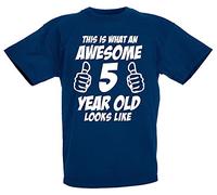 loltops This is What an Awesome 5 Year Old Looks Like - 5th Birthday Gift T-Shirt for Boys (Navy)