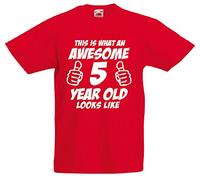 loltops This is What an Awesome 5 Year Old Looks Like - 5th Birthday Gift T-Shirt for Boys (Red)