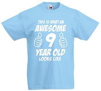 loltops This is What an Awesome 9 Year Old Looks Like - 9th Birthday Gift T-Shirt for Boys (Light Blue)