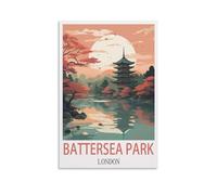 LOLWNNI Battersea Park London Vintage Travel Posters 24x36inch(60x90cm) Canvas Wall Art Print Picture Paintings for Living Room Bedroom Decor