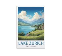 LOLWNNI Lake Zurich Switzerland Vintage Travel Posters 12x18inch(30x45cm) Canvas Wall Art Print Picture Paintings for Living Room Bedroom Decor
