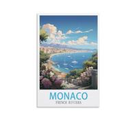 LOLWNNI Monaco French Riviera Vintage Travel Poster 08x12inch(20x30cm) Canvas Wall Art Print Picture Paintings for Living Room Bedroom Decor