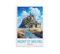 LOLWNNI Mont St Michel France Vintage Travel Posters 24x36inch(60x90cm) Canvas Wall Art Print Picture Paintings for Living Room Bedroom Decor