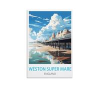 LOLWNNI Weston Super Mare England Vintage Travel Posters 16x24inch(40x60cm) Canvas Wall Art Print Picture Paintings for Living Room Bedroom Decor