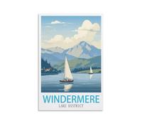 LOLWNNI Windermere Lake District Vintage Travel Poster 08x12inch(20x30cm) Canvas Wall Art Print Picture Paintings for Living Room Bedroom Decor