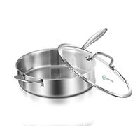 LOLYKITCH 10 Inch Tri-Ply Stainless Steel Sauté Pan with Lid,3 QT Deep Frying Pan,Small Skillet,Jumbo Cooker,Induction Cooking Pan,Dishwasher and Oven Safe,Detachable Handle