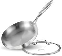 LOLYKITCH 24 CM Tri-Ply Stainless Steel Frying Pan with Lid,Riveted Ergonomic Handle,Compatible with Induction Stove,Even Heating and Oven Safe