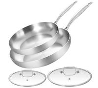 LOLYKITCH 26-30 CM Tri-ply Stainless Steel Frying Pan Set with Lids,Induction Cooking Pans Set,Detachable Ergonomic Handle,Even Heating and Oven Safe