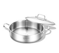 LOLYKITCH 30 CM Tri-Ply Stainless Steel 5.5 L Sauté Pan with Lid,Jumbo Cooker,Induction Cooking Pot,Heavy Duty and Oven Safe