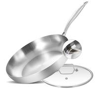 LOLYKITCH 30 CM Tri-ply Stainless Steel Frying Pan with Lid,Induction Cooking Pan,Oven Safe and Ergonomic Detachable Handle