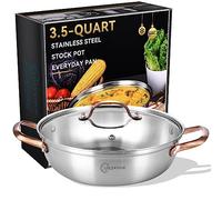 LOLYKITCH 30 CM Tri-Ply Stainless Steel Sauté Pan with Lid,3.5 L Everyday Pan,Kadhai,Induction Cooking Pan, Oven Safe