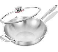 LOLYKITCH 32 CM Tri-Ply Stainless Steel Wok with Lid