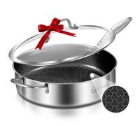 LOLYKITCH 5.5 L Hybrid Tri-Ply Stainless Steel Non-Stick Sauté Pan with Lid,30 CM Deep Frying Pan,Jumbo Cooker,Oven Safe and Detachable Ergonomic Handle