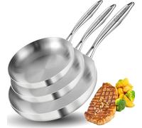 LOLYKITCH 8-10-12 Inch Tri-Ply Stainless Steel Frying Pan Set of 3,Chef's Pans,Skillets,Induction Cookware,Pots and Pans Set,Dishwasher and Oven Safe.