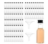 LOLYSIC 100PCS 25ml Mini Plastic Bottles with Lids, Miniature Alcohol Bottles with Screw Caps & Funnels, Empty Mini Liquor Bottle Reusable Spirit Shot Bottle for Wedding Party Favors (Black Cap)