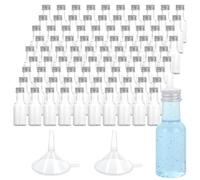 LOLYSIC 100Pcs 25ml Mini Plastic Bottles with Lids, Miniature Alcohol Bottles with Silver Screw Caps & Funnels, Empty Mini Liquor Bottle Reusable Spirit Shot Bottle for Wedding Party Favors