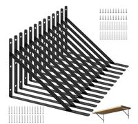 LOLYSIC 12Pcs Shelf Brackets Heavy Duty, 400x250mm Wall Mounted Floating Shelf Bracket Support, Right Angle Triangle Shelving Brackets Wall Brackets for Shelves with Screws, Black
