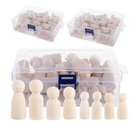 LOLYSIC 150Pcs Wooden Peg Dolls, 4 Sizes Wooden People Shaped Dolls with Storage Box, Unfinished Wood People Figures for DIY Painting Craft Art Decoration Projects, 33/43/53/65mm