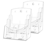 LOLYSIC 2 Pcs A4 Leaflet Holder, 3 Tier Clear Flyer Holder Display Stand, Tabletop or Wall Mounted Acrylic Leaflet Stand for Literature File Document Brochure Booklets Organizer, 23.7 x 32.1 cm
