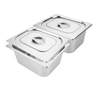 LOLYSIC 2 Pcs Gastronorm Pans 1/2, Stainless Steel Food Containers with Lids, 150mm Deep GN Pans Bain Marie Pots, 32.5x26.5x15cm