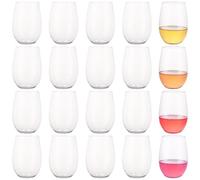 LOLYSIC 20 Pack Reusable Plastic Wine Glasses 450ml Clear Stemless Plastic Wine Glasses Cups for Outdoor Indoor Camping Picnic Travel Wedding Party